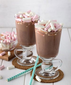 Glasses Hot Chocolate Marshmallows On White